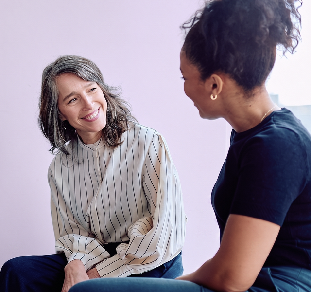 two women talking